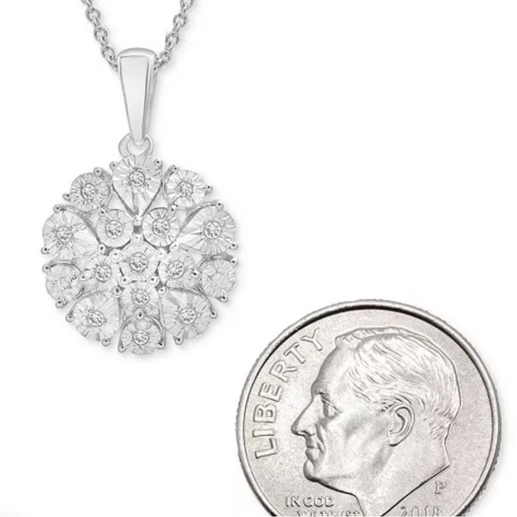 Diamond Flower Burst Cluster 18" Pendant Necklace (1/10 ct.) in Sterling Silver - Picture 3 of 6
